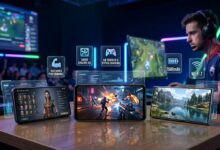 Comparison of the best gaming phones of 2026 including ASUS ROG Phone 9 Pro and RedMagic 11 Pro, showcasing high-performance displays, liquid cooling icons, and 7500mAh battery features in a pro gaming setup.