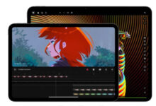 iPad Pro M4 (13-inch) review product photo for Numerello showcasing the Tandem OLED display, Magic Keyboard, and M4 chip performance callouts on a modern desk.