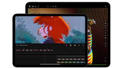 iPad Pro M4 (13-inch) review product photo for Numerello showcasing the Tandem OLED display, Magic Keyboard, and M4 chip performance callouts on a modern desk.